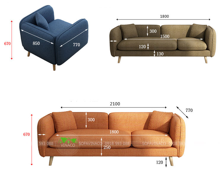 Kích thước chi tiết của cả bộ ghế sofa dáng tròn